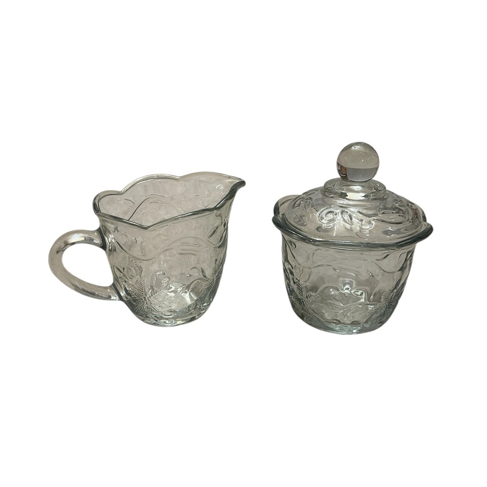 Princess House Vintage Fantasia Crystal Clear Creamer & Sugar Bowl with Lid Set